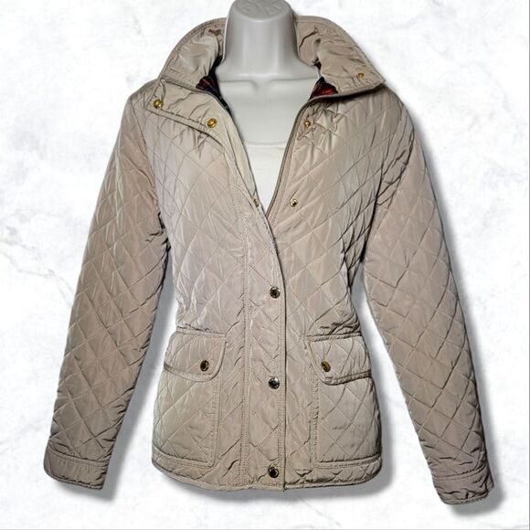 British Khaki Quilted Plaid Lined Zip/Button Outdoor Jacket - Picture 1 of 11